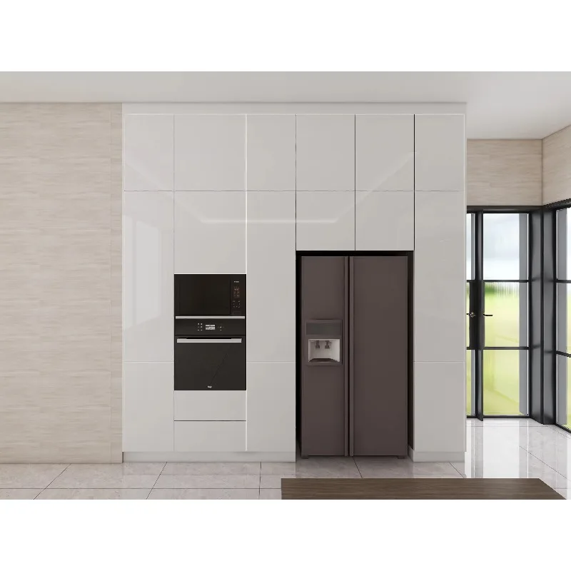 Modern High Gloss Kitchen Cabinets White Island Solid Wood Waterproof Ample Storage Home Apartment Sink