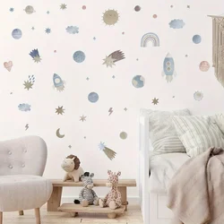 Cartoon Color Rocket Planet Meteor Moon Space Theme Wall Stickers for Bedroom Living Room Nursery Decoration Wall Decals