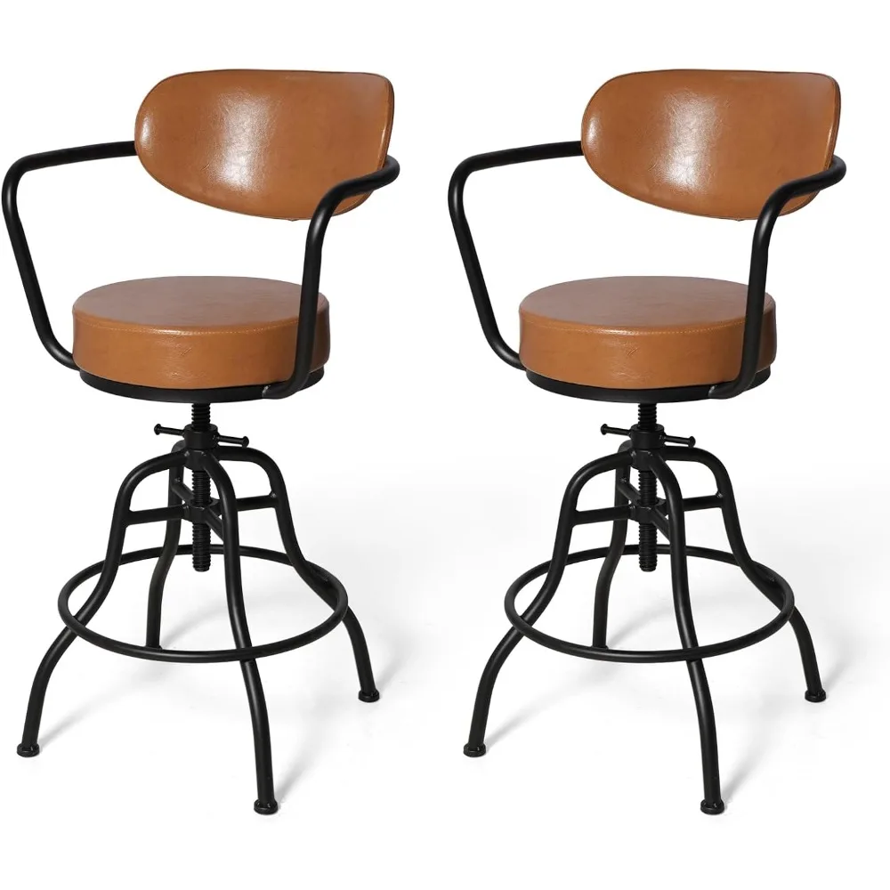 Taburetes de bar modernos de estilo industrial con respaldo, reposabrazos y reposapiés: asientos giratorios y alturas ajustables de 21,7 a 25,6