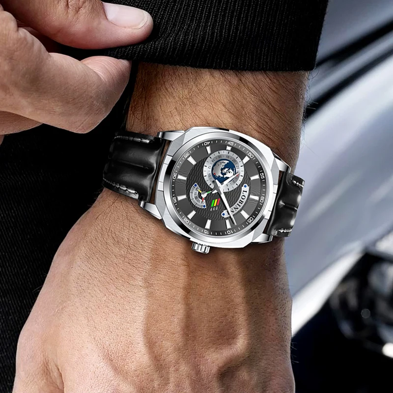 LOBINNI New Sport Men Watches Square Automatic Mechanical Watches World Map Dial Sapphires Glass Waterpoor 50m Watches
