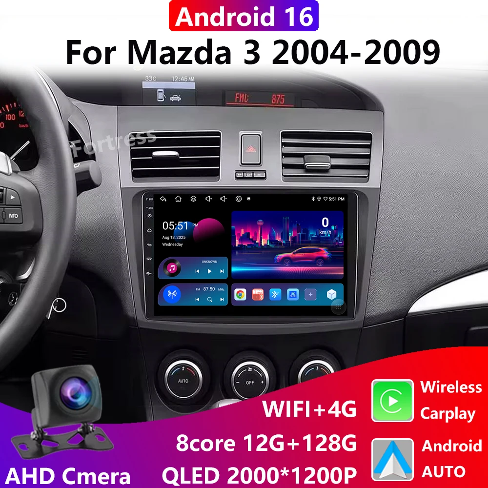 Rádio Multimídia Android para Mazda 3 2004 2005 2006 2007 2008 2009 com Navegação GPS, Carplay e Sistemas Inteligentes 4G