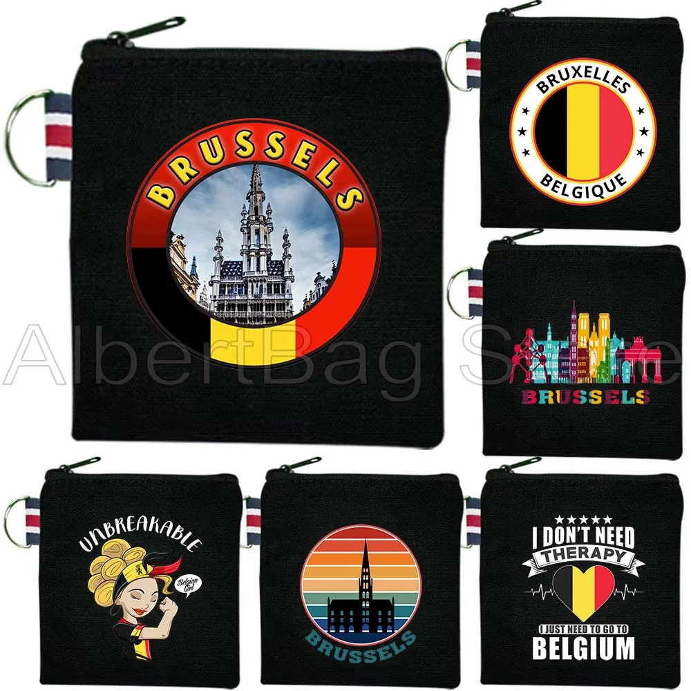 

Brussels Belgium Flag Map Belgian Cute Gift Canvas Key Coin Purse Bag Small Square Lipstick Storage Card Bag Wallet Zipper Pouch