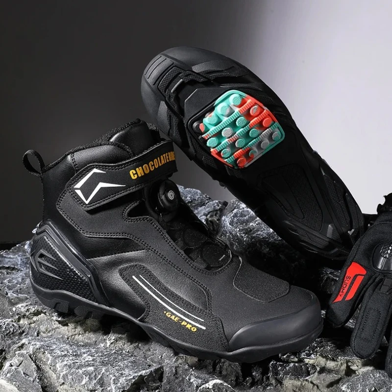New Leather Motocross Protective Shoes Riding Boots for Men Motorcycle Collision Avoidance Motos Shoes Anti Slip Wear-Resistant