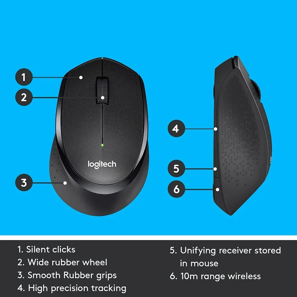 LOGITECH-Souris optique silencieuse sans fil M330, 2.4GHz, avec récepteur USB, pour ordinateur portable, bureau et maison