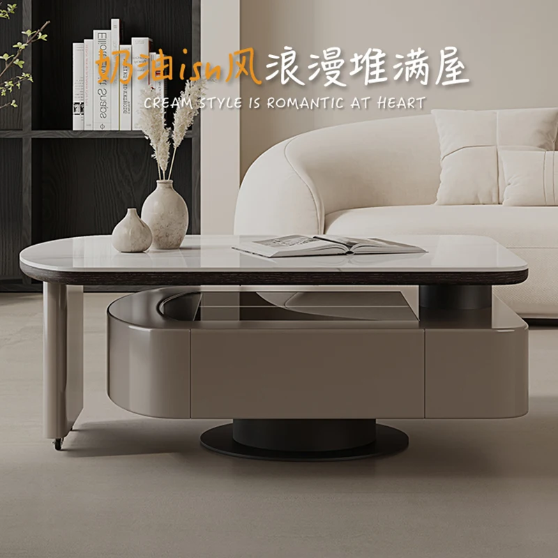

2024 creative square rotating coffee table Italian minimalist living room home coffee table small apartment light luxury