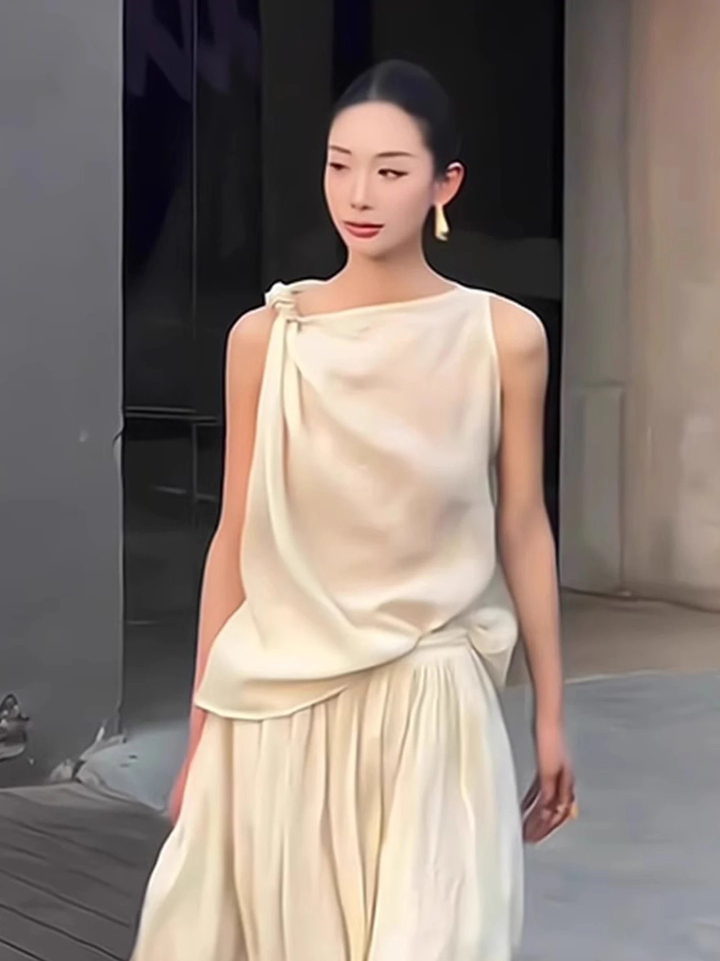 Ele Color Vest Raso di seta Svel Design faionable da donna Top estivo Nodo Colore puro Coreano Sle Taglio dritto