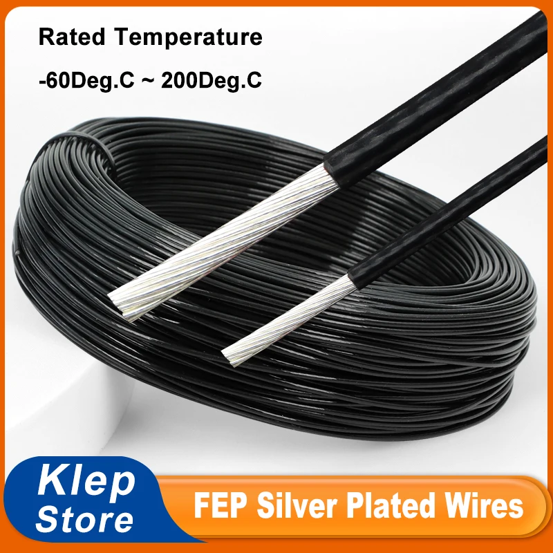 

1 - 100m Black Sq 0.06 ~ 10mm Silver Plated Wires FEP Insulated High Temperature Electric Cable For HiFi Audio Speaker Headphone