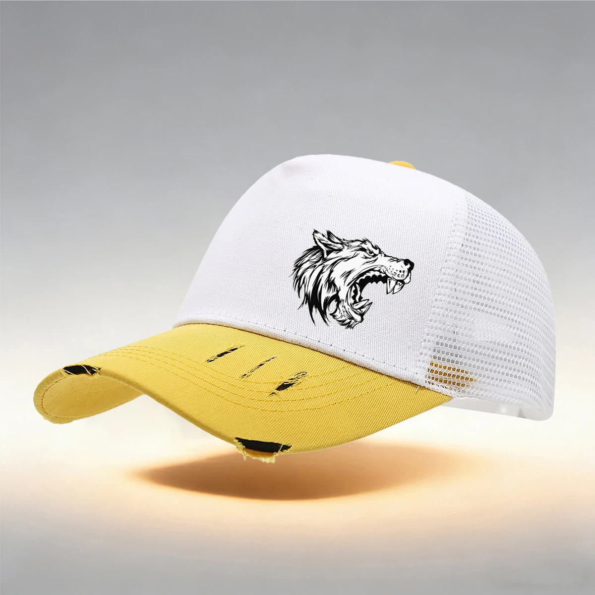 Unisex Adjustable Tear Style Baseball Cap With Wolf Logo Pattern Print Design, Breathable Mesh , Suitable For Outdoor Sports view 4