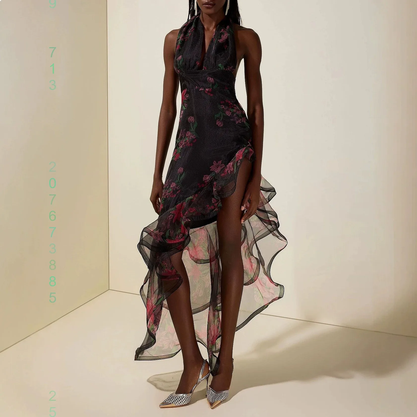 

Chiffon Halter Backless Long Dress Black Slimming Bodycon Dresses Spring Summer Flowy Maxi Dresses