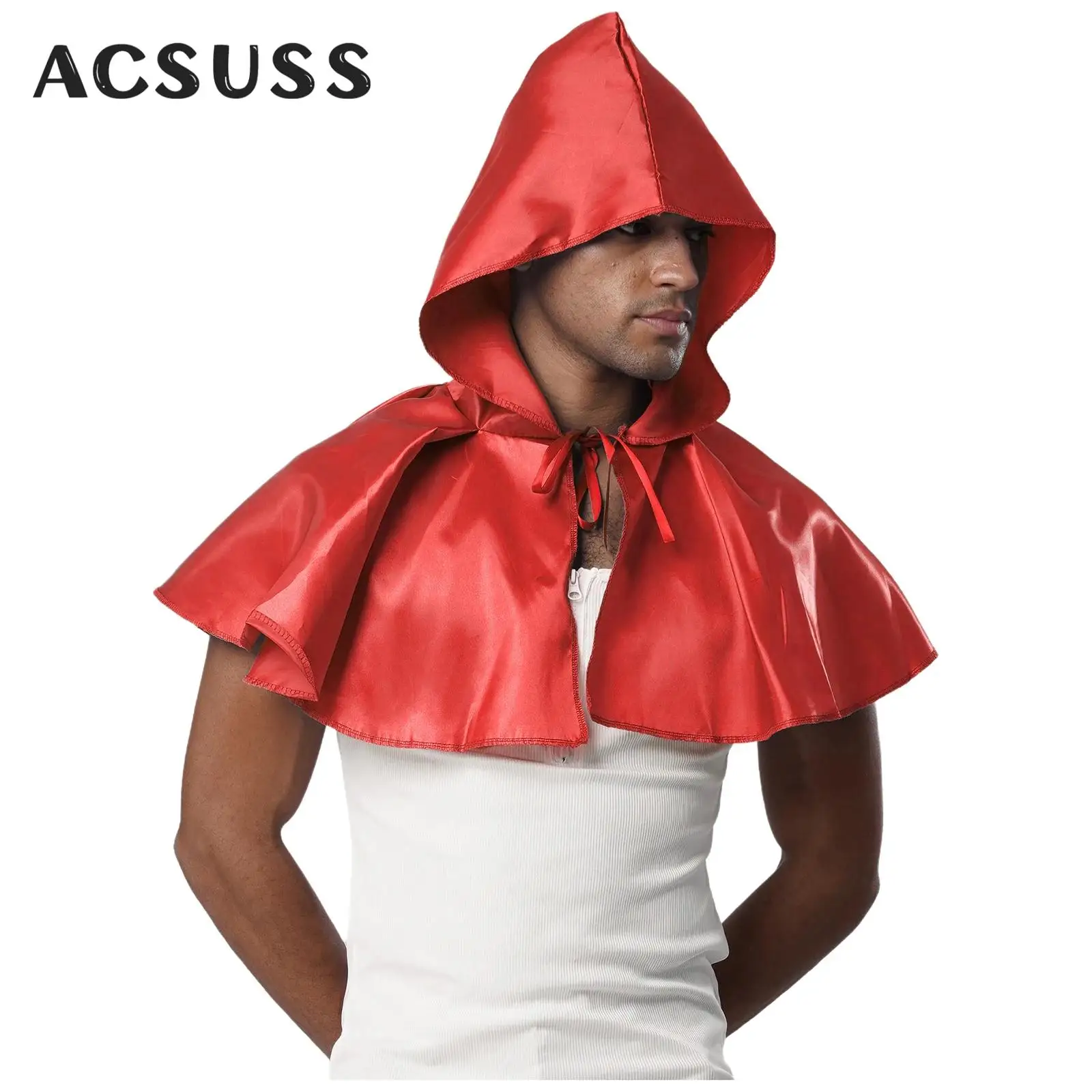 

Мужской средневековый костюм вампира-волшебника для косплея, вечерние костюмы на Хэллоуин, плащ с капюшоном «Жнец смерти», завязка спереди, атласная накидка, шаль на плечо