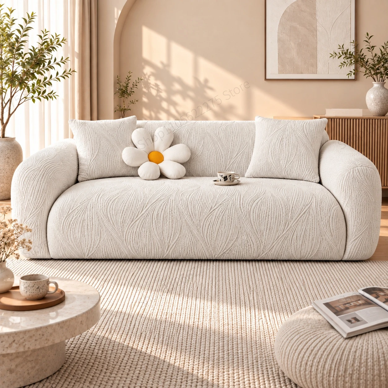 Stretch Sofa Cover with Embossed Wave Pattern, 2 & 3 Seater Couch Slipcover, Elastic Strap, Machine Washable Furniture Protector