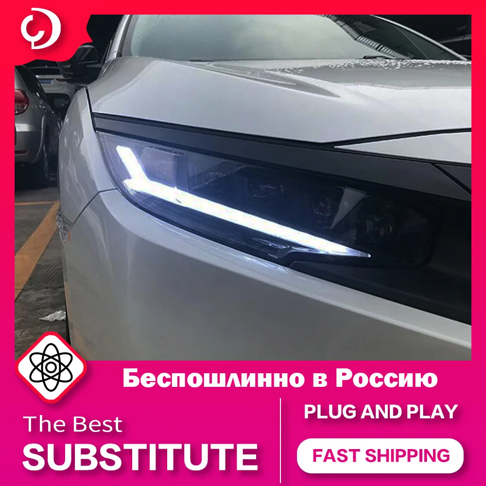 Headlights for Honda Civic X G10 2016-2020 LED DRL Lenses for Head Lamp Turn Signal Angel Eyes Projector Lens Work Light