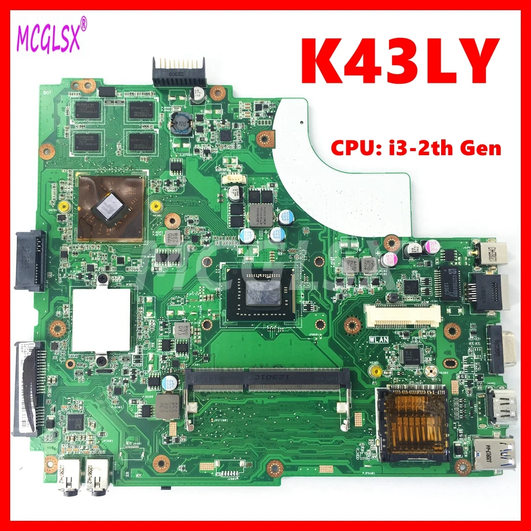 K43LY  Laptop Motherboard For ASUS X84HR K84HR K84LY X44H X84H Mainboard With i3-2th Gen CPU V1G-GPU 100% Tested OK