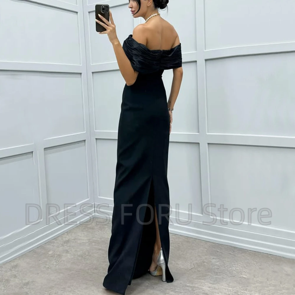 Modern Beading Straight Evening Dress Off the Shoulder Short Sleeves with Pleat Sheath Women Floor Length Back Slit Party Gowns