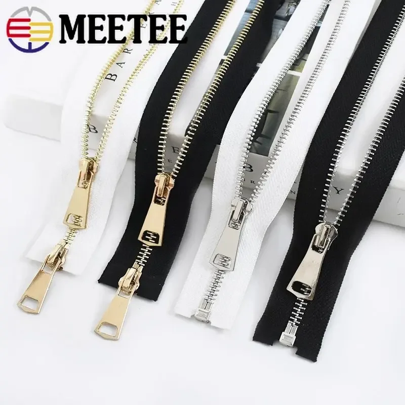 Meetee 5# 60-150cm Metal Zipper Open End Single/Double Sliders Long Zippers Clothes Down Jacket Coat Zip DIY Sewing Accessories