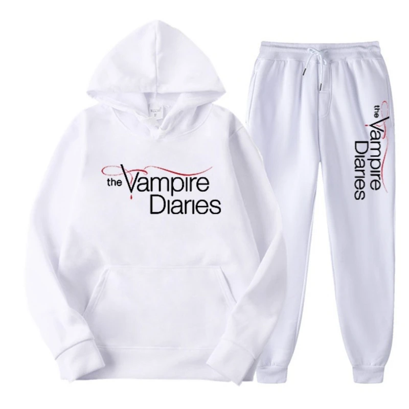 Usa Tv The Vampire Diaries Sweat Suit Women Men Teen Fashion Hooded Pullover Trousers Set Casual Hoodie Pant Outfits