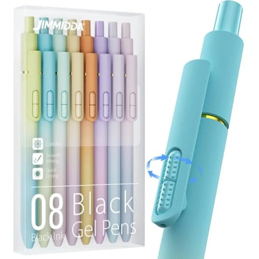 

8Pcs Black Gel Pens - 0.7mm Medium Point Black Ink Pens Smooth Writing - Quick Drying Retractable Pen for Men Women Gradient -