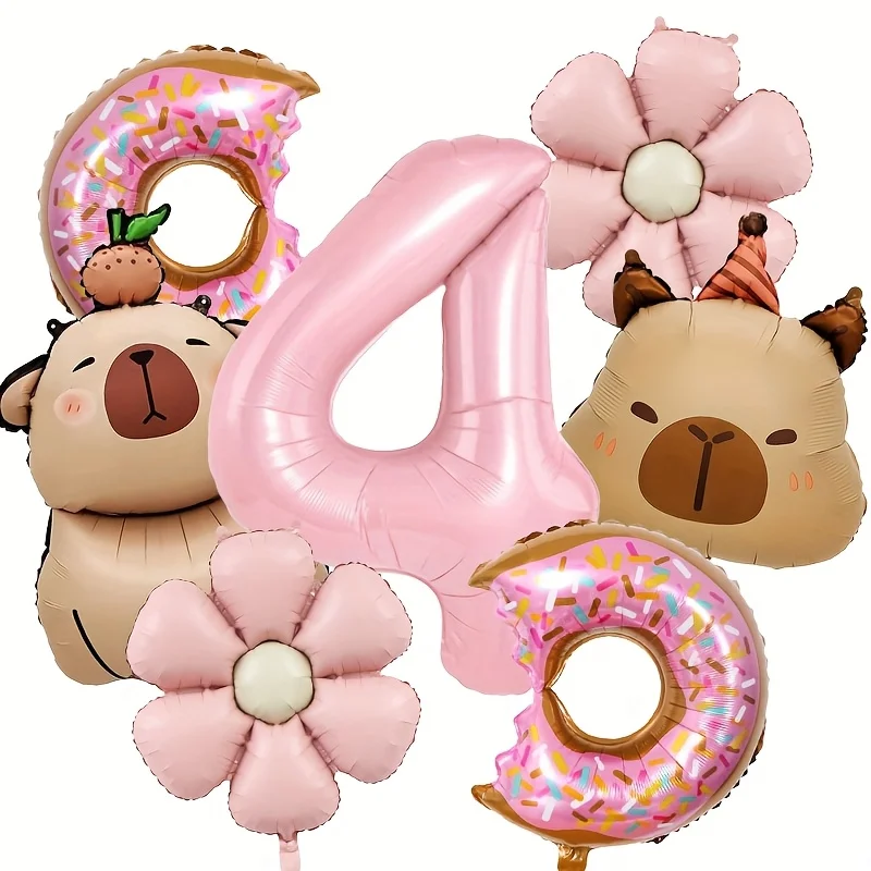 7 stks Capybara Thema Ballon 32 inch Roze Cijfers 1-9 Verjaardag Ballon Set Kinderfeest Decoratie Verjaardag Verrassingsgeschenken