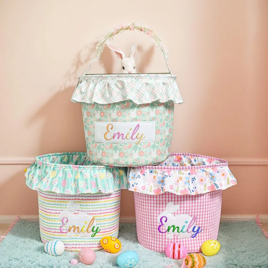 

Custom 2025 Hot Easter Bunny Basket For Boys Girls Egg Hunting Party Personalized Unique Name Adorable Pink Rabbits For Kids