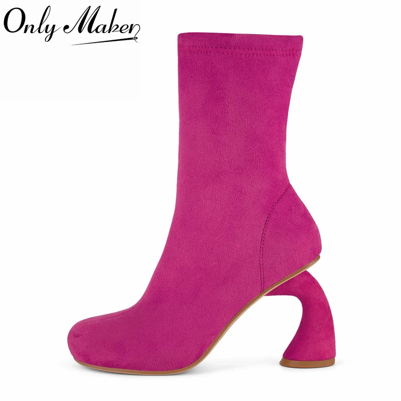 

Onlymaker Women Curved Heel Zipper Ankle Boots Party Evening Dress Nightclub Short Boots