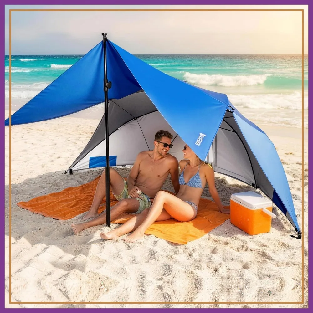 

3-in-1 Beach Umbrella Tent with Fan Canopy, 9.5ft Shade for Beach, Picnic, Sports Games