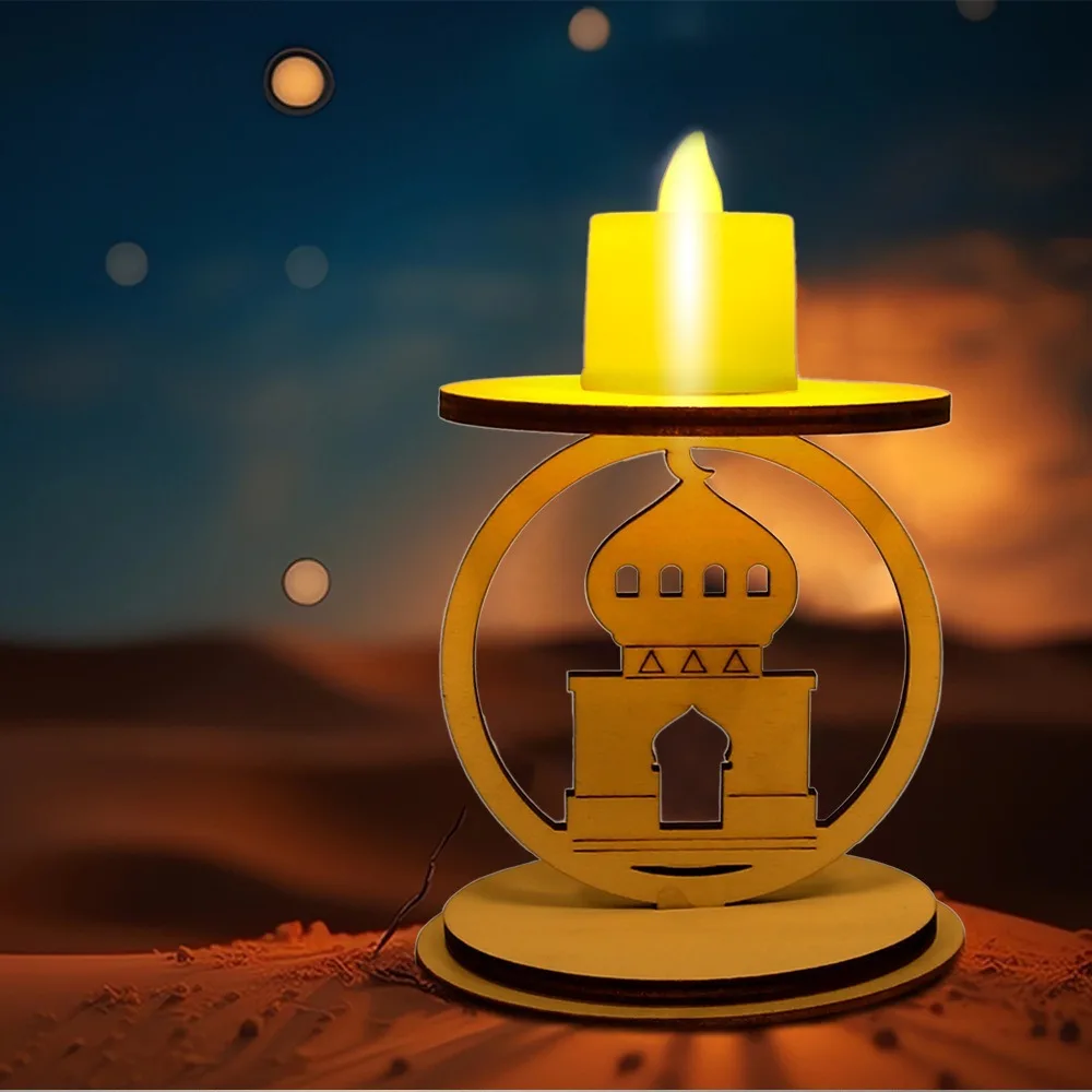 High Quality Eid Mubarak Candle Holder Ramadan Decorations Home Decoration LED Candle Party Supplies DIY Moon Castle Candlestick