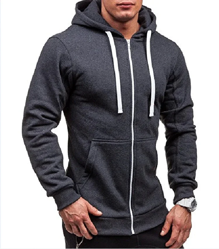 Lässiges Sweatshirt mit Reißverschluss und Kapuze, Herren-Sweatshirt, einfarbig, Strickjacke mit Kapuze, Jacken, Frühling und Herbst, männliche Tops – Detail 6