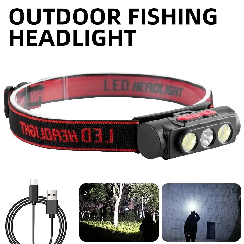 LED Strong Light Long-distance Sensing USB Charging Portable Head Mounted Light Outdoor Night Running Light Night Fishing Light