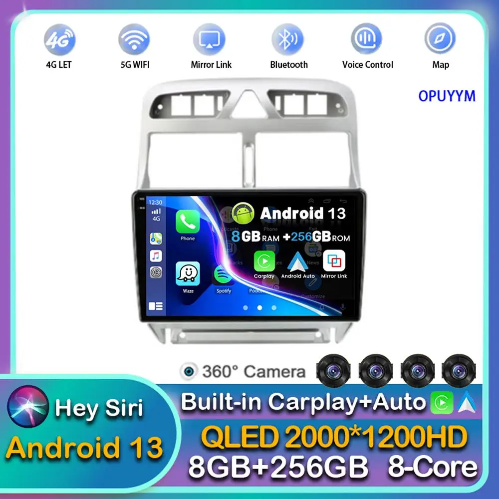 

Автомобильный радиоприемник Carplay, Android 13, 4G + WIFI, для Peugeot 307 307CC 307SW 2004-2013, мультимедийный плеер, GPS, стерео, 2din, головное устройство DSP