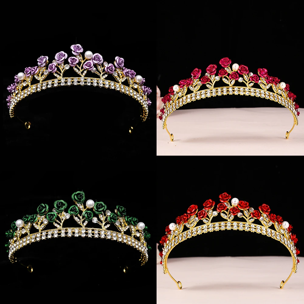 Elegant Gold Color Rose Flower Crown Women Girl Wedding Bridal Tiara Hair Accessories Tiaras and Crowns Brithday Party Jewelry