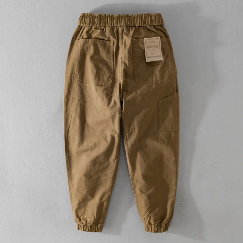 Calça simples de algodão masculina, calça casual monocromática, elástica na cintura, corredores de rua macios, outono, nova, F7622