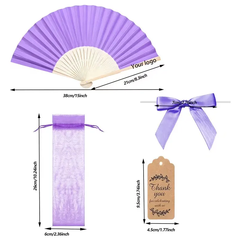 5Set/8Set/10Set/20Set Personalized Custom Dark Purple Paper Fans 4-Piece Set, Engraved with Names, Anniversary, Hollow Bamboo Paper Art Folding Fans, with Mesh Bags and Greeting Cards, Suitable for Weddings, Souvenirs, Bridesmaid Photo Props, a Perfect Gift, Portable Summer Accessory, to Ward Off Heat and Bring Coolness Can Be Used as DIY Crafts, Christmas Gifts, New Year Gifts.