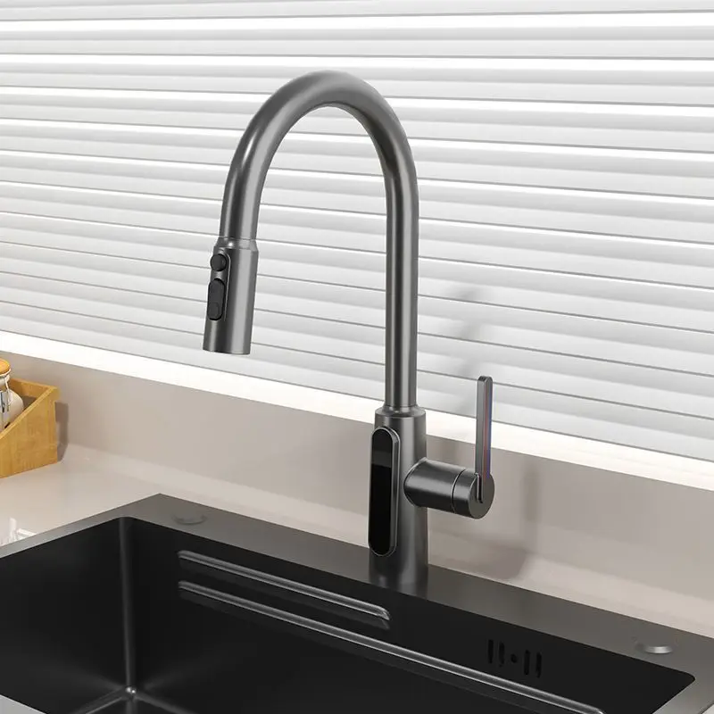 

Kitchen digital display pull-out retractable faucet universal rotation