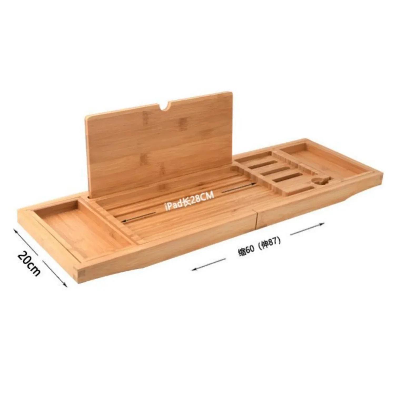 Expandable Luxury Wooden Bathtub Caddy Tray Bathtub Accessories 23.62\'\'-34.25\'\' Soap Dish Non Slip Tablet Holder Storage Holder