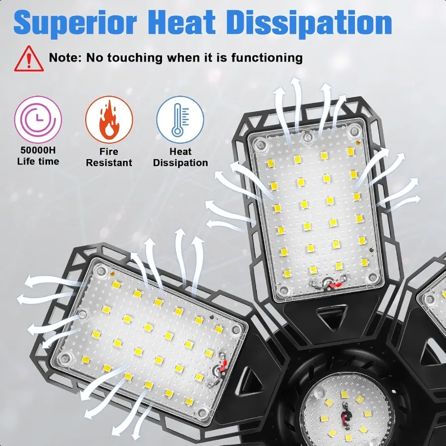 Luces LED para garaje, paquete de 2, 180W, 18000LM, 6500K, luz Led para tienda con 6 + 1 paneles deformables, luz de techo para tienda de almacén y granero en sótano