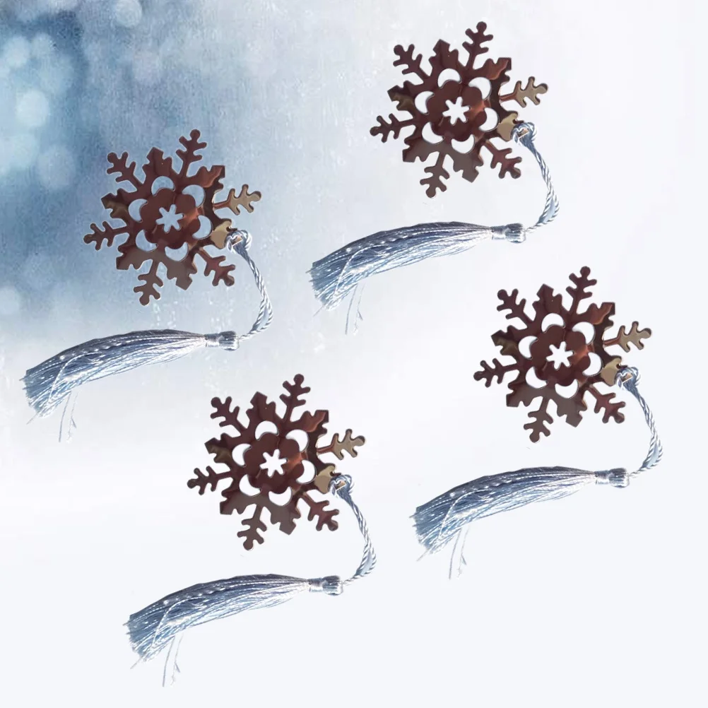 

4Pcs Metal Snowflake Tassels Bookmark Chic and Reading Companion Great for All Occasions and Gifts Metal Bookmark