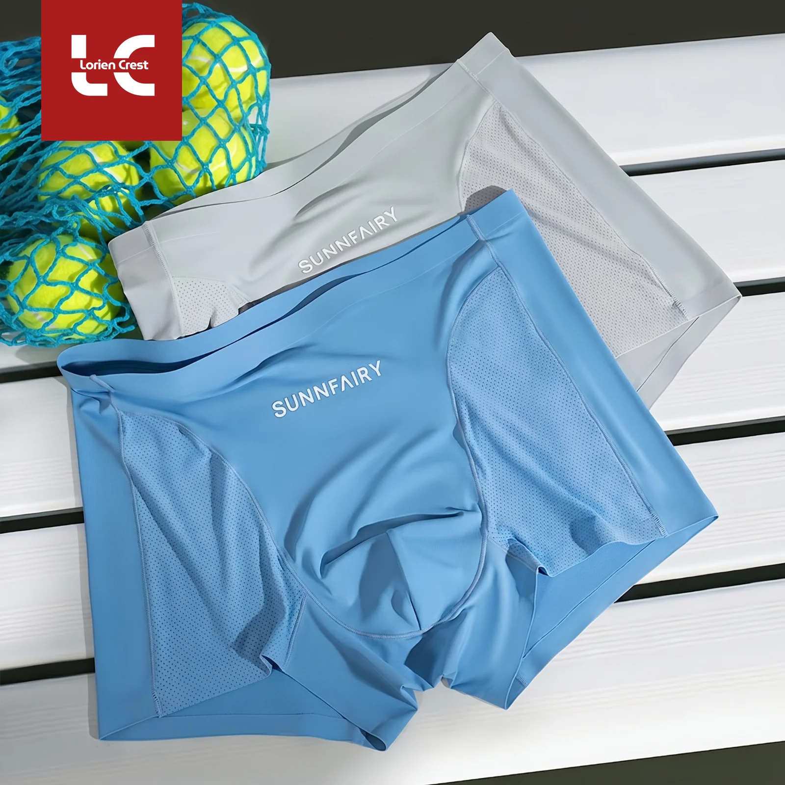 

3pcs Men Ice Silk Sports Underwear Breathable Mesh Cool Quick Dry Antibacterial Trunks For Gym Running Summer