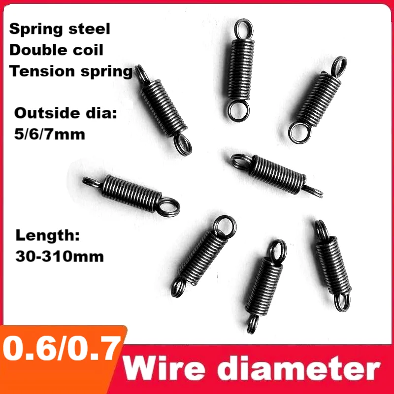 

spring steel Closed loop double loop Stretch spring,Wire Dia0.6/0.7mm,Length20-300mm Double coil L-shaped tension spring
