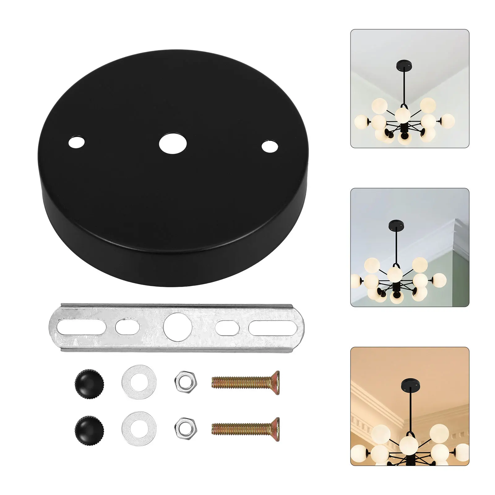 

3 set Black Iron Vintage Ceiling Plate Canopy Kit For Flush Mount Pendant Light Fixture Round Base Compatible With Rattan