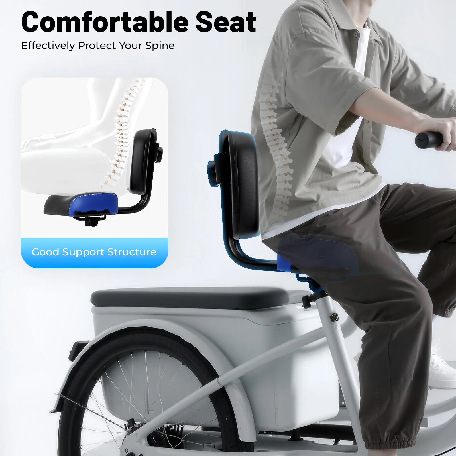 

Wide Comfort Tricycle Bike Electric Bicycle Saddle Seat Pad W/ Back Rest
