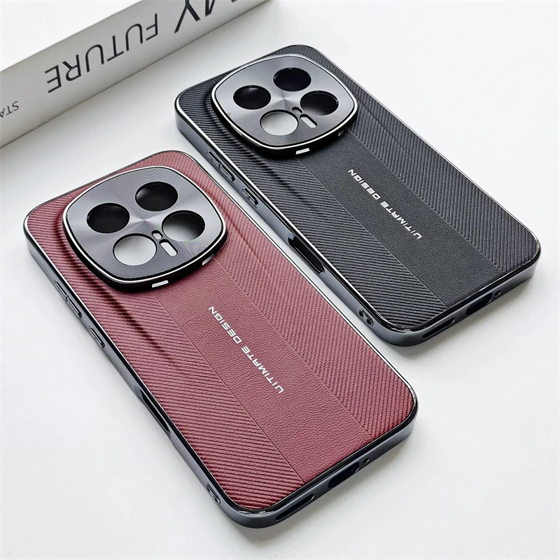 

For Honor Magic 8 RSR Case Fashion Electroplated Plain Leather Metal Camera Protection Cover Shockproof Bumper