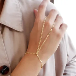 Stonefans Simple Metal Chain Finger Bracelet Ring Jewlery for Women Minimalist Hand Chain Bracelet Harness Connecting Jewelry