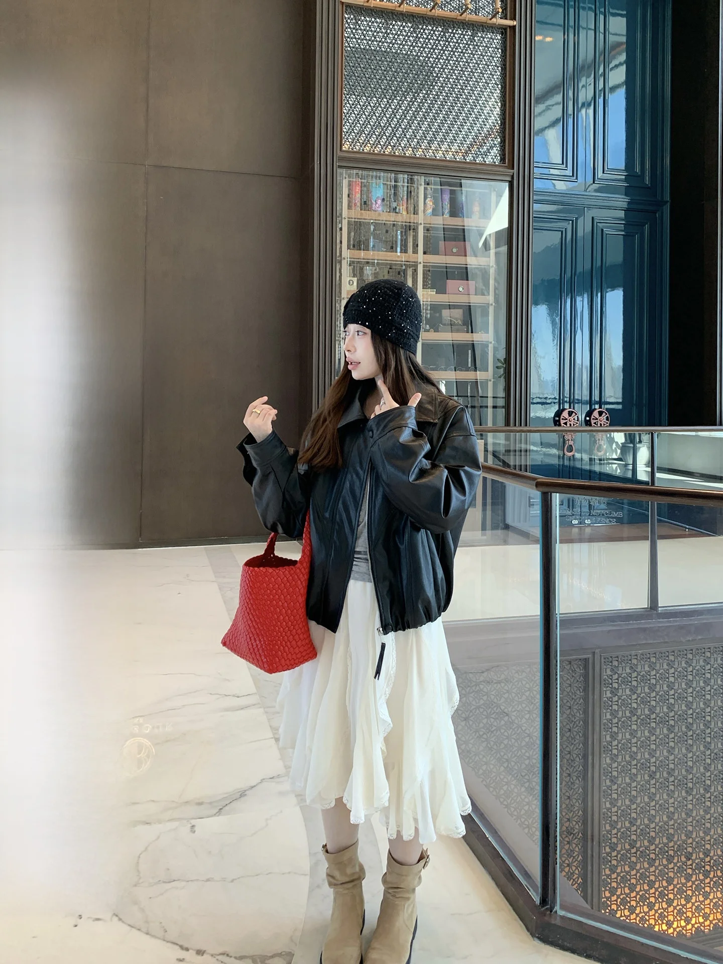 

EVNSLE Casual Bla Leather Jaet Loose Women's Top Spring Autumn New Sle Zipper Closure Long Sve Collar