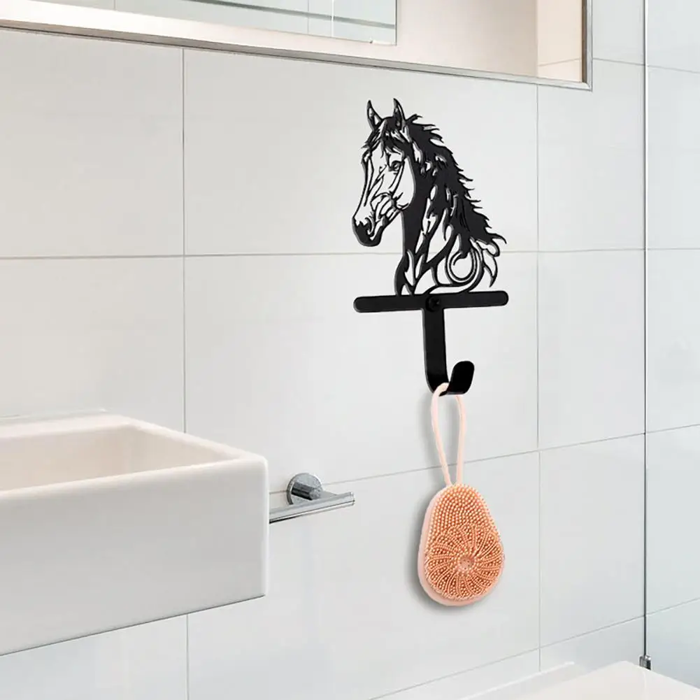 Colgador de artículos pequeños, gancho de pared de caballo negro, colgador de llaves, organizador de entrada de hierro para bolsos, perchero decorativo con silueta de caballo
