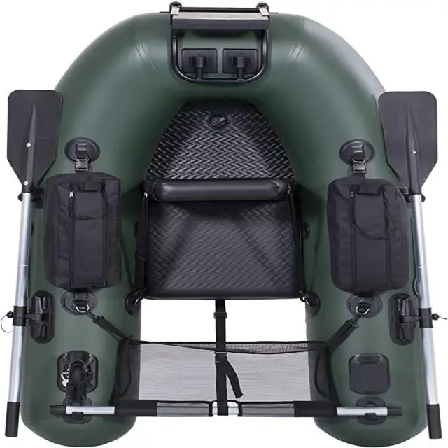 Inflatable Fishing Boat Belly Boat With Storage Pockets, Adjustable Straps & Bracket For Trolling Motor