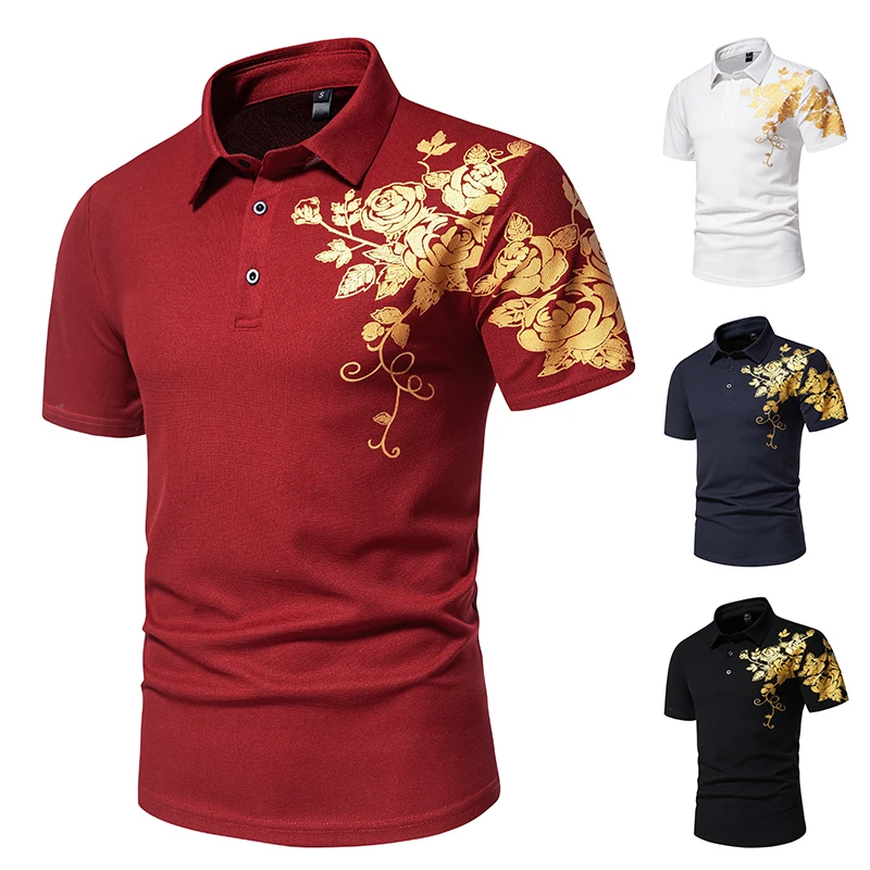 Polo Shirt Men's Fashion Business Casual Slim-fit Trend Everything British Style Rose Hot Gold Lapel Short-sleeved T-shirt