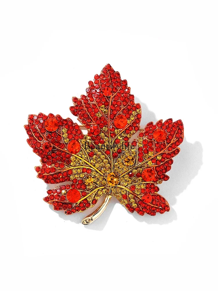 Red Maple Leaf Zircon High-Grade Crystal Brooch Suit Versatile Accessories