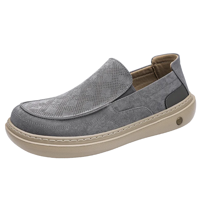 

Soft Embossed Suede Loafers For Men Gray Tone Slip On Two Wear Thick Beige Platform Non Slip Daily Business Flat Trainers