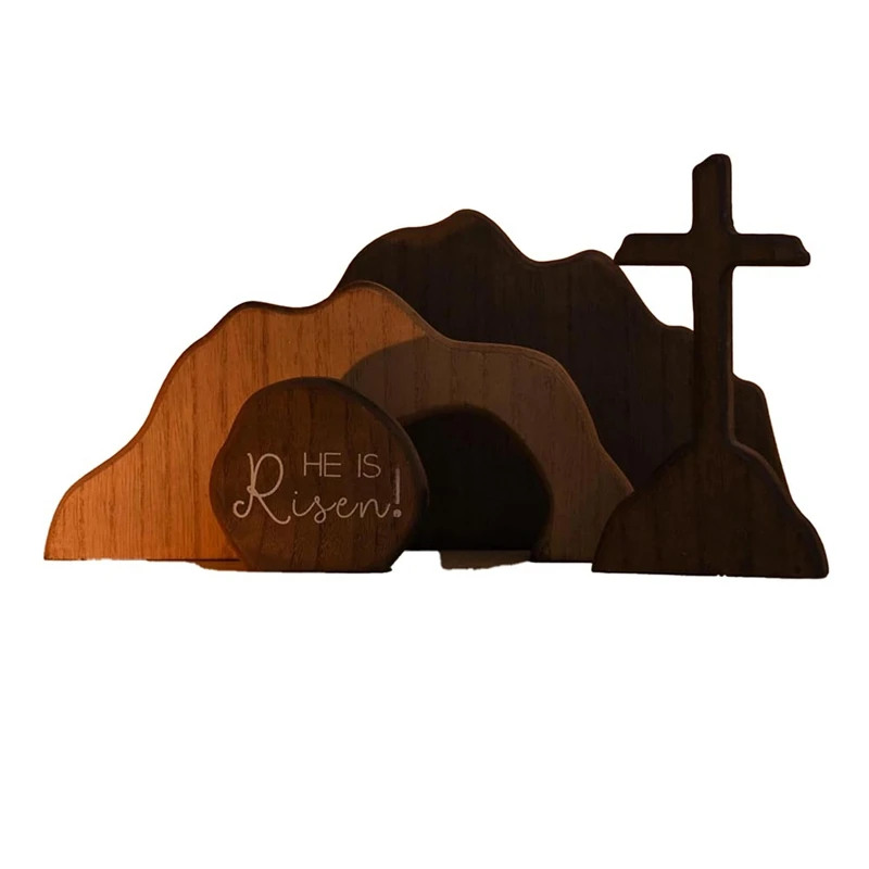 Empty Tomb Easter Scene And Cross Decoration Wood Easter Resurrection Scene Jesus Nativity Scene Decor Tabletop Decoration