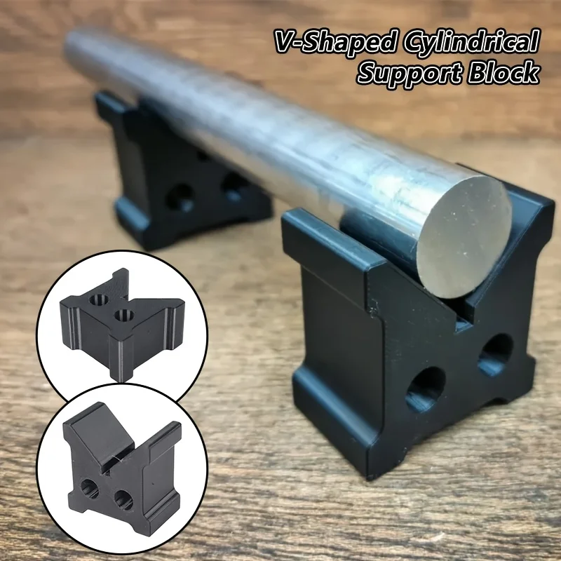 2pcs Black V-shaped Cylinder Support Block, 90 ° Round Bar V-shaped Fixture Lathe Processing Positioning Bracket.
